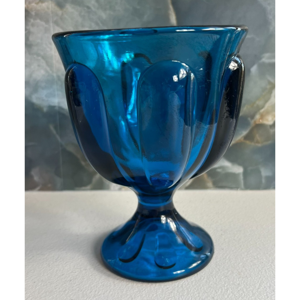 Viking Glass 5.5" Bluenique Six Petal Blue Pedestal Candy Dish